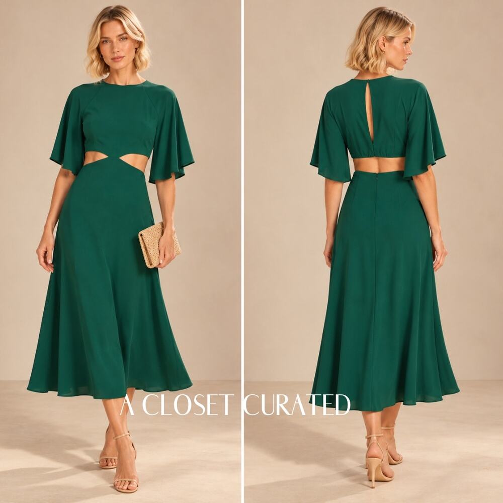 Reformation Benny Midi Dress 2 Green NEW